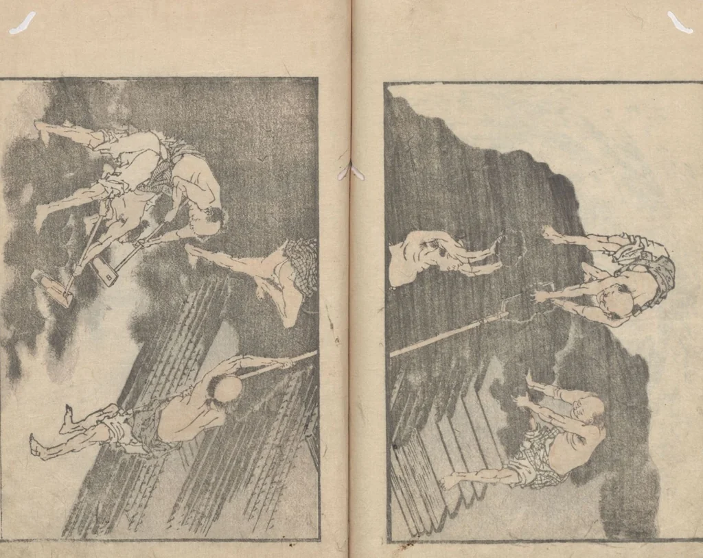 An illustration from Transmitting the Spirit, Revealing the Form of Things, Volume 9 (Denshin kaishu: Hokusai manga, kyūhen 傳神開手 北斎漫画九編), 1819, leaf 25