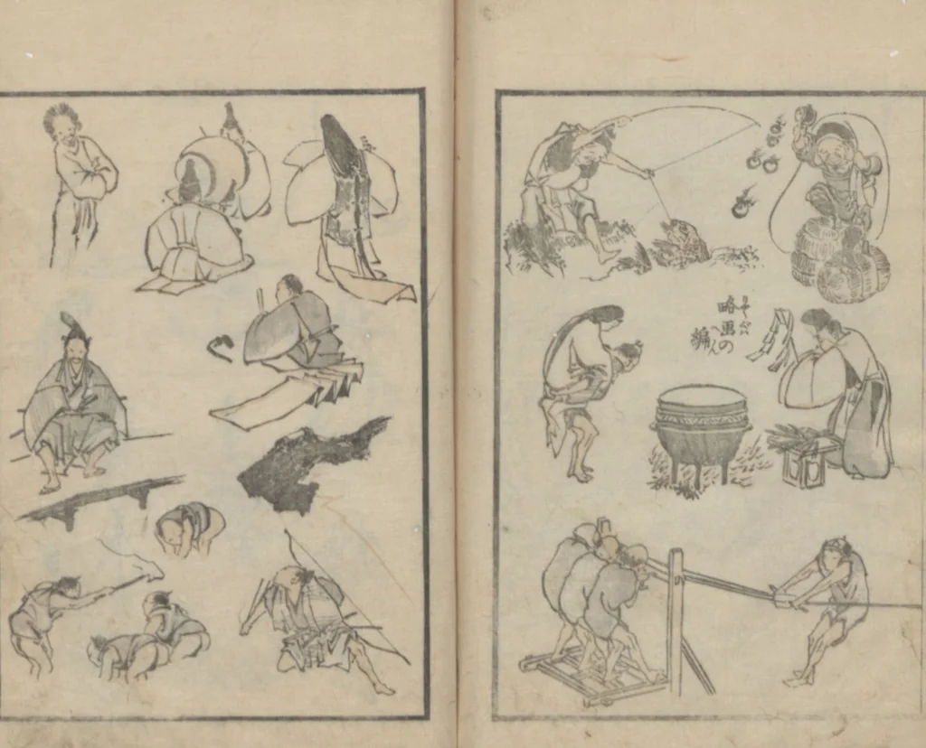 An illustration from Transmitting the Spirit, Revealing the Form of Things, Volume 11 (Denshin kaishu: Hokusai manga, jūichihen 傳神開手 北斎漫画十一編), leaf 26