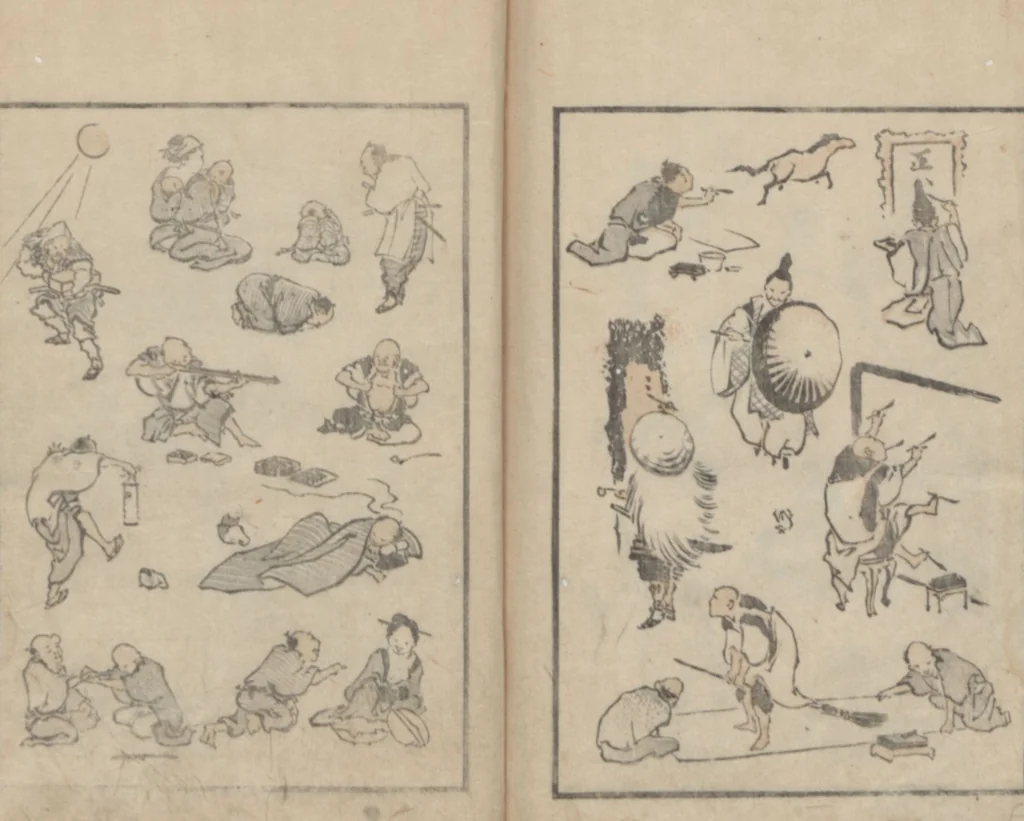 An illustration from Transmitting the Spirit, Revealing the Form of Things, Volume 11 (Denshin kaishu: Hokusai manga, jūichihen 傳神開手 北斎漫画十一編), leaf 28