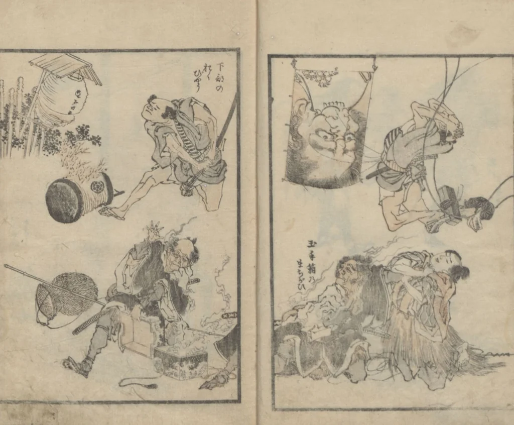 An illustration from Transmitting the Spirit, Revealing the Form of Things, Volume 11 (Denshin kaishu: Hokusai manga, jūichihen 傳神開手 北斎漫画十一編), leaf 9