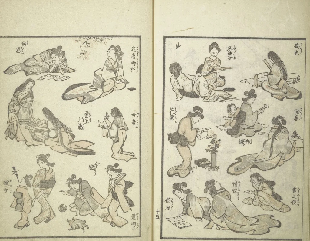 An illustration from Picture Album of the Floating World (Ukiyo efu 浮世画譜) : [volume 1], 1820, leaf 18