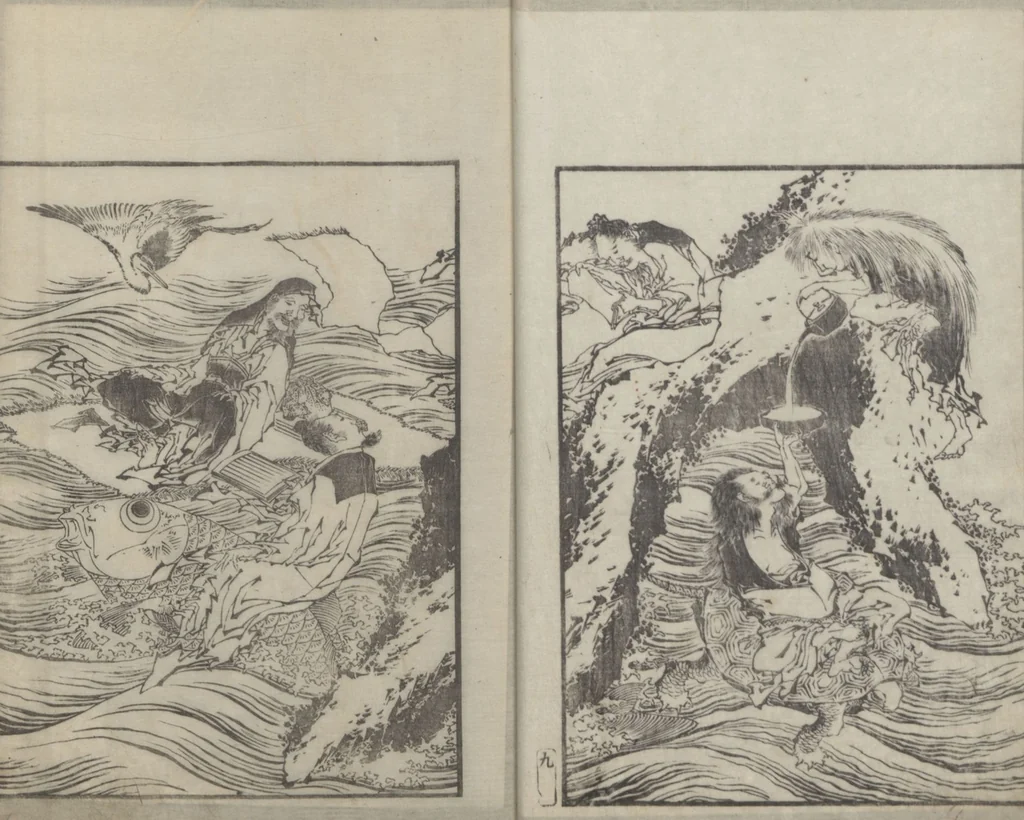 An illustration from Examples of Hokusai's Drawing (Hokusai gashiki 北斎画式), 1818, leaf 13
