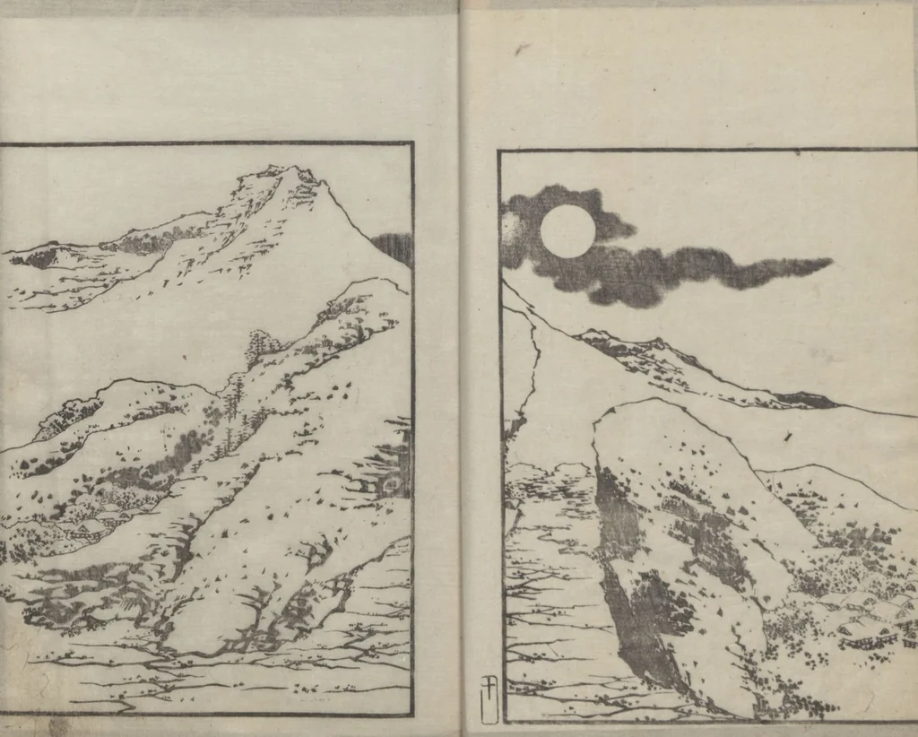 An illustration from Examples of Hokusai's Drawing (Hokusai gashiki 北斎画式), 1818, leaf 14