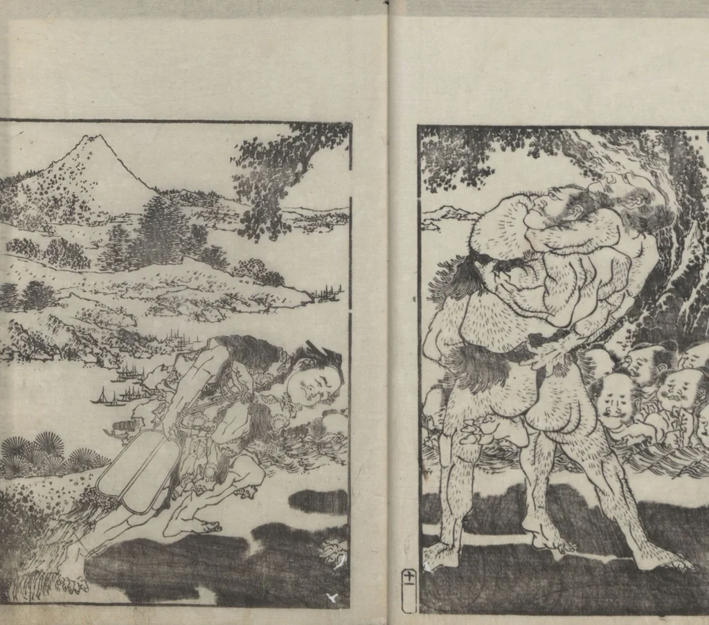 An illustration from Examples of Hokusai's Drawing (Hokusai gashiki 北斎画式), 1818, leaf 15