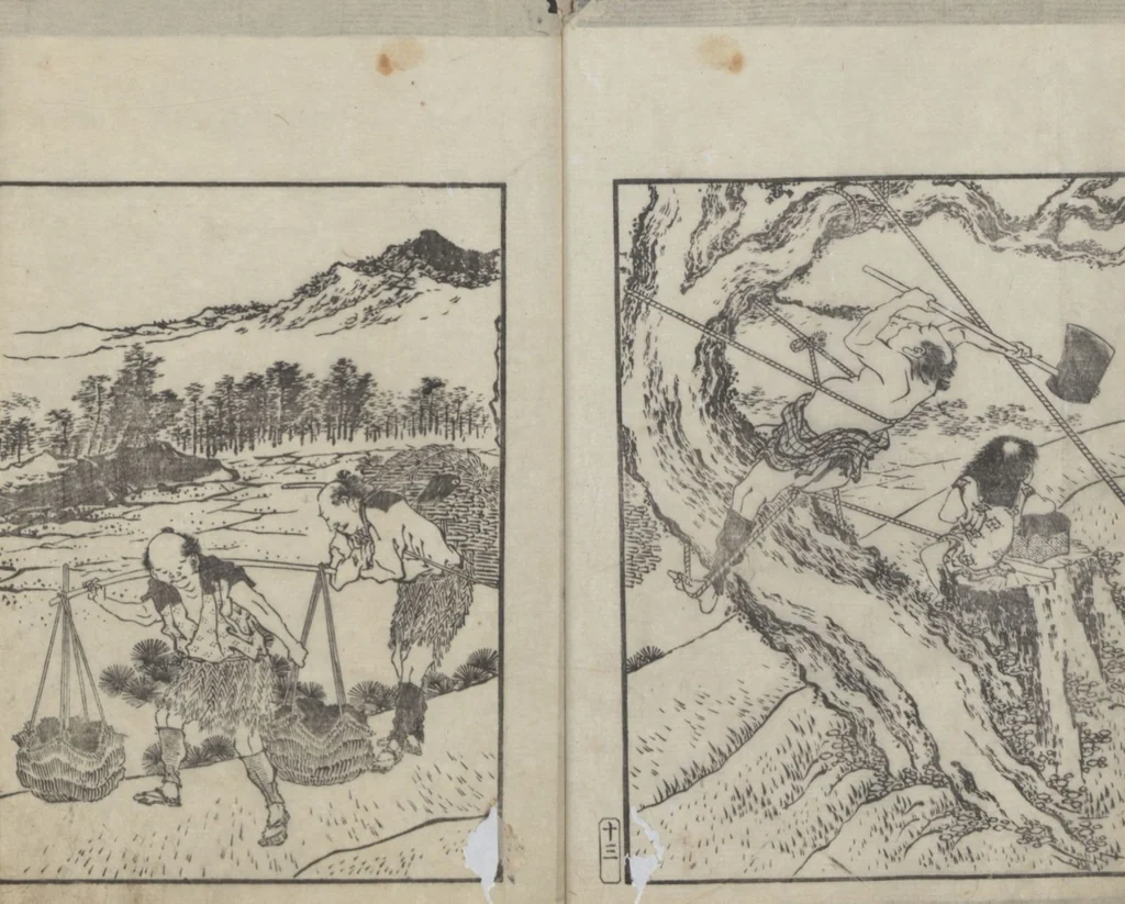 An illustration from Examples of Hokusai's Drawing (Hokusai gashiki 北斎画式), 1818, leaf 17