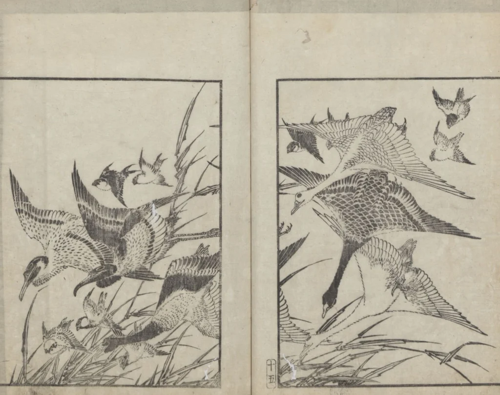 An illustration from Examples of Hokusai's Drawing (Hokusai gashiki 北斎画式), 1818, leaf 19
