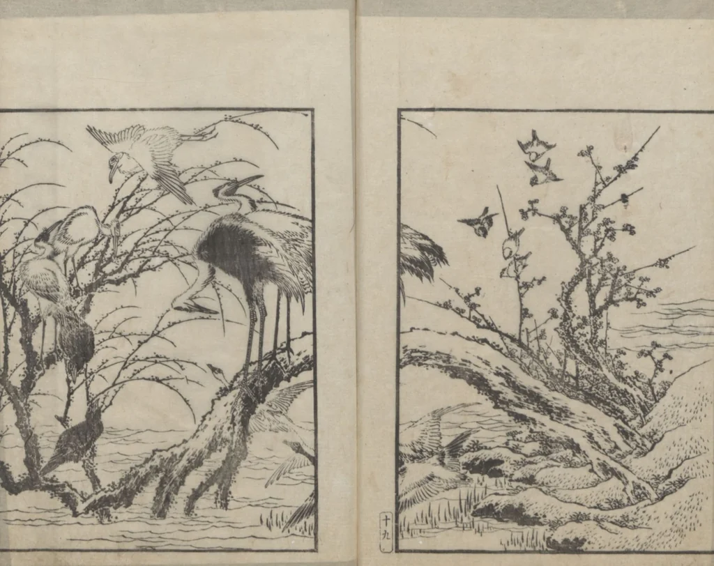 An illustration from Examples of Hokusai's Drawing (Hokusai gashiki 北斎画式), 1818, leaf 23