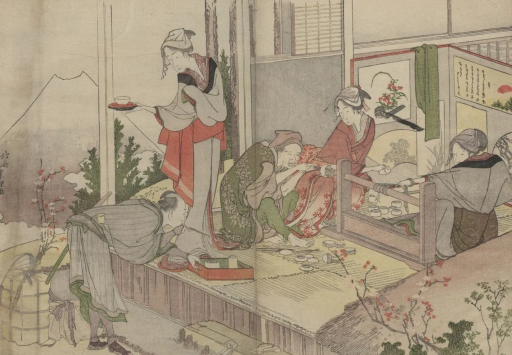 An illustration from Mountain Teahouse, from The Mist of of Sandara (Kyōka Sandara-kasumi), 1798, leaf 18