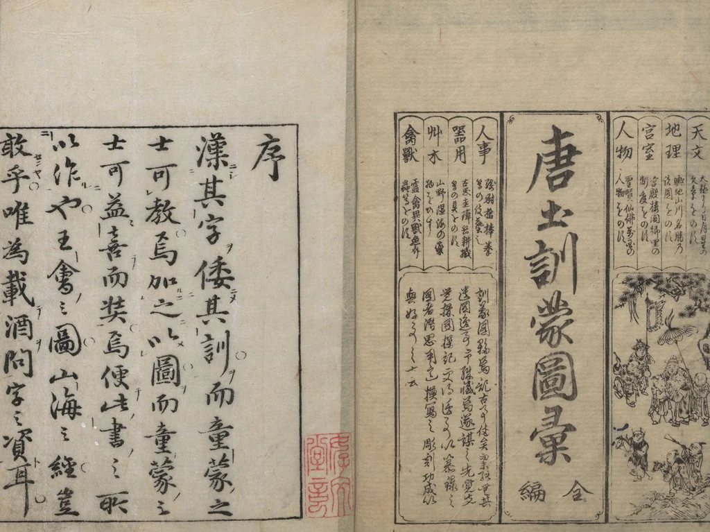 An illustration from Illustrated Encyclopedia of China (Morokoshi kinmō zui 唐土訓蒙図彙) : [volume 1], 1718, leaf 2