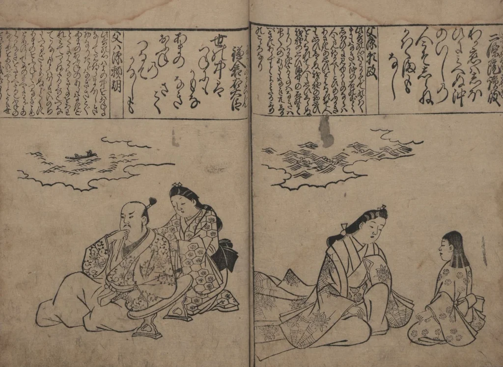 An illustration from Portraits for One Hundred Poems about One Hundred Poets (Sugata-e hyakunin isshu 姿絵百人一首) : [volume 3], 1695, leaf 15