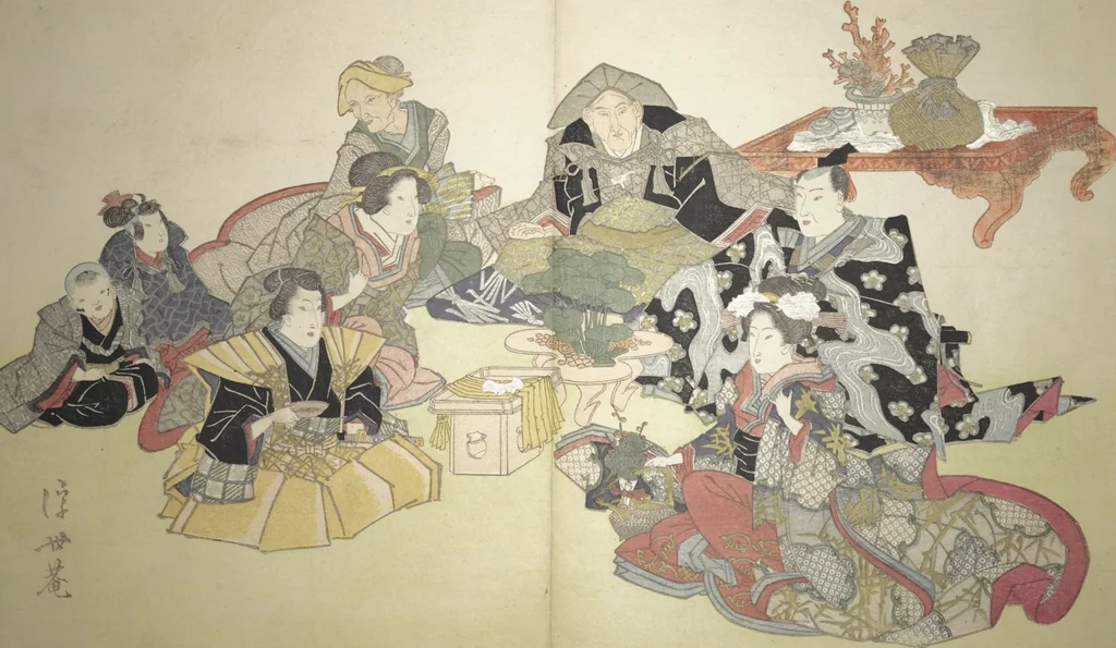 An illustration from Album of the New Year (Aratama jō 新玉帖), leaf 17