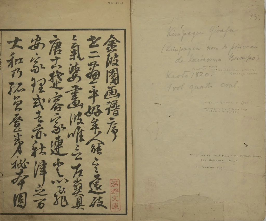 An illustration from Kinpaen (Bunpō) Picture Album (Kinpaen gafu 金波園画譜), 1820, leaf 2