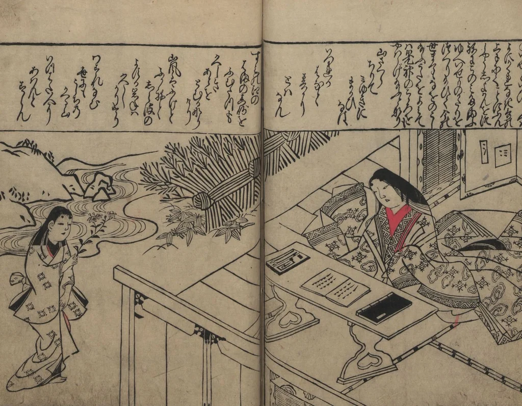 An illustration from Illustrations of Beautiful Women (Bijin e-zukushi 美人絵づくし) : [volume 2], 1683, leaf 12