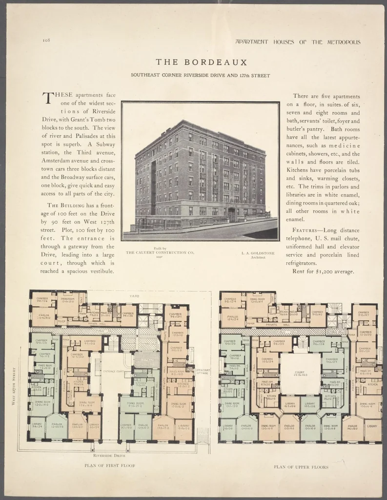 An illustration from Apartment houses of the metropolis, 1908, leaf 108
