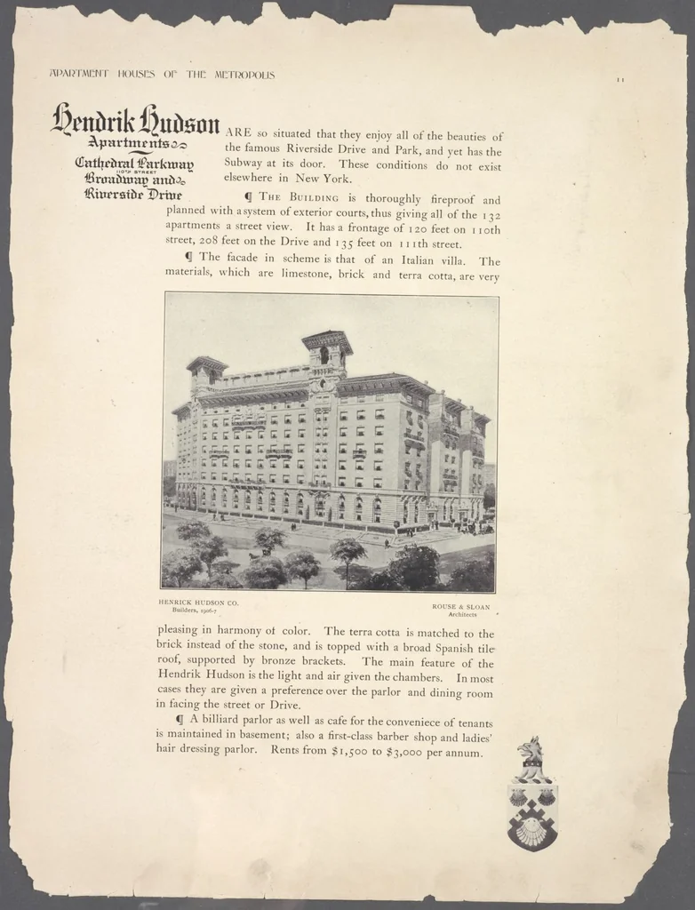 An illustration from Apartment houses of the metropolis, 1908, leaf 11