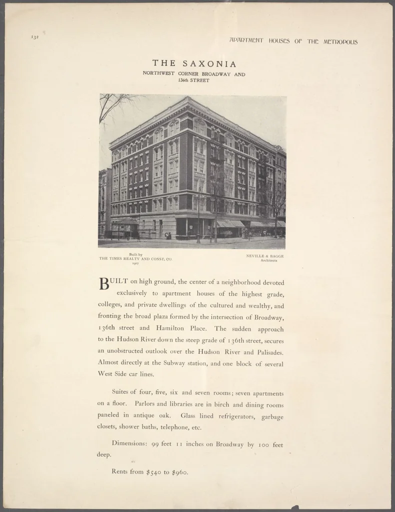 An illustration from Apartment houses of the metropolis, 1908, leaf 132