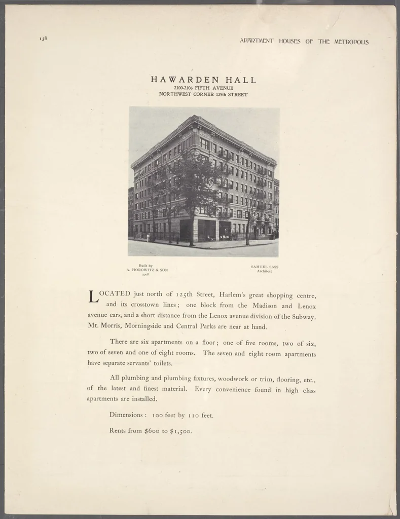 An illustration from Apartment houses of the metropolis, 1908, leaf 138