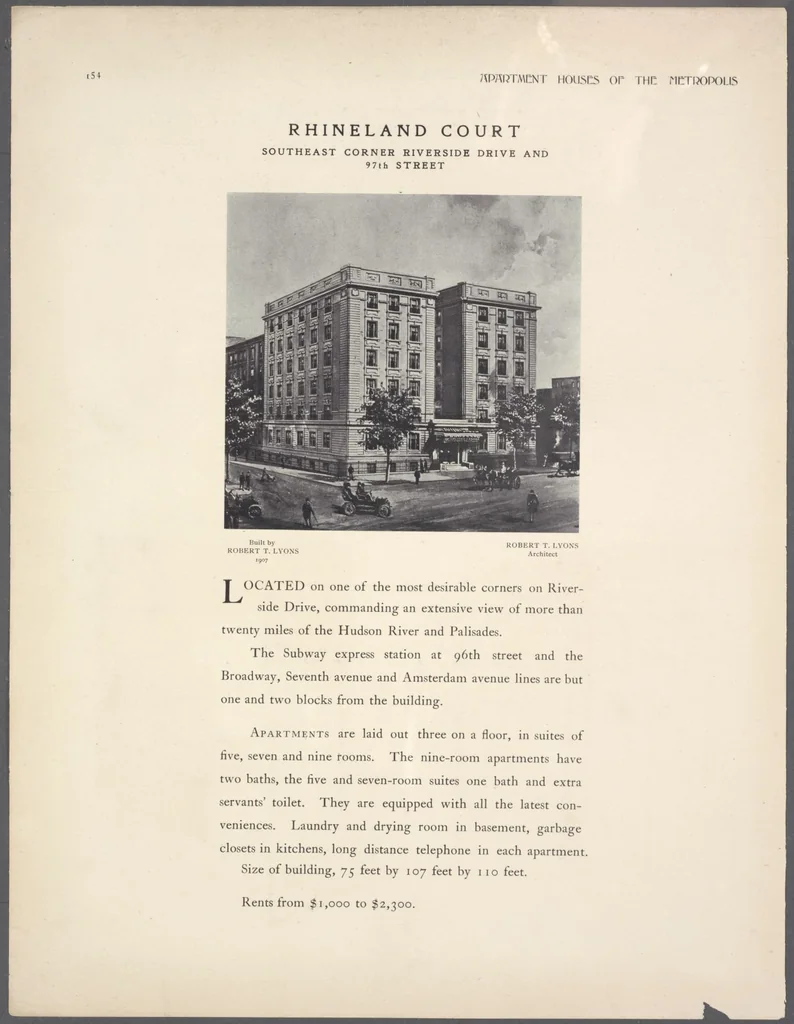An illustration from Apartment houses of the metropolis, 1908, leaf 154