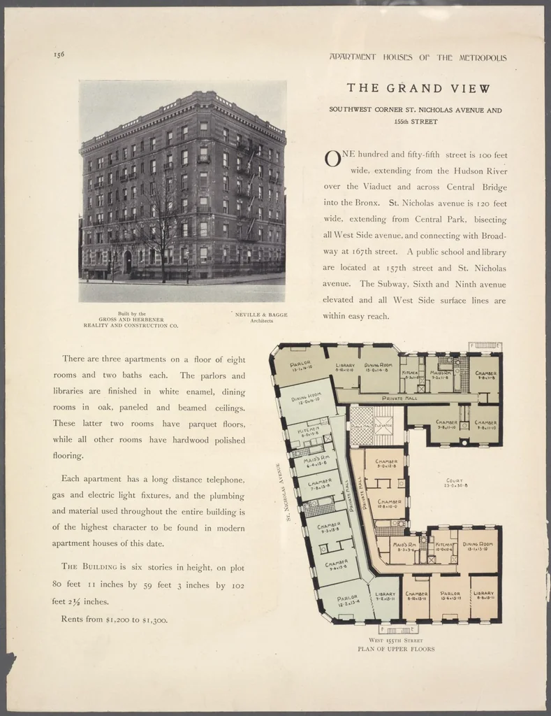 An illustration from Apartment houses of the metropolis, 1908, leaf 156
