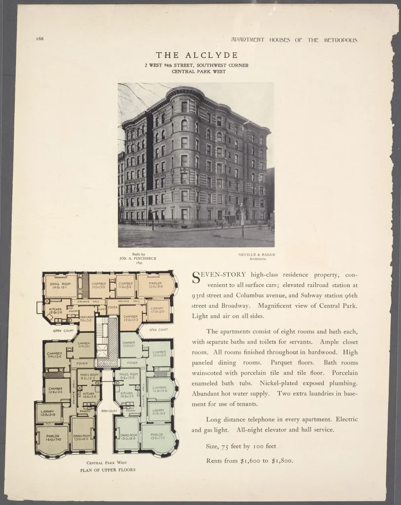 An illustration from Apartment houses of the metropolis, 1908, leaf 166