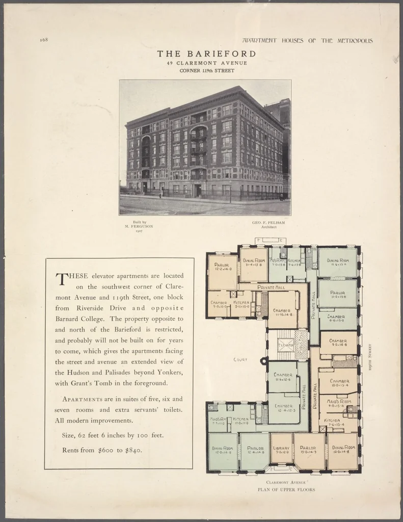 An illustration from Apartment houses of the metropolis, 1908, leaf 168