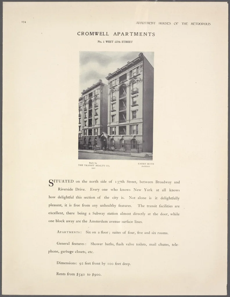 An illustration from Apartment houses of the metropolis, 1908, leaf 174