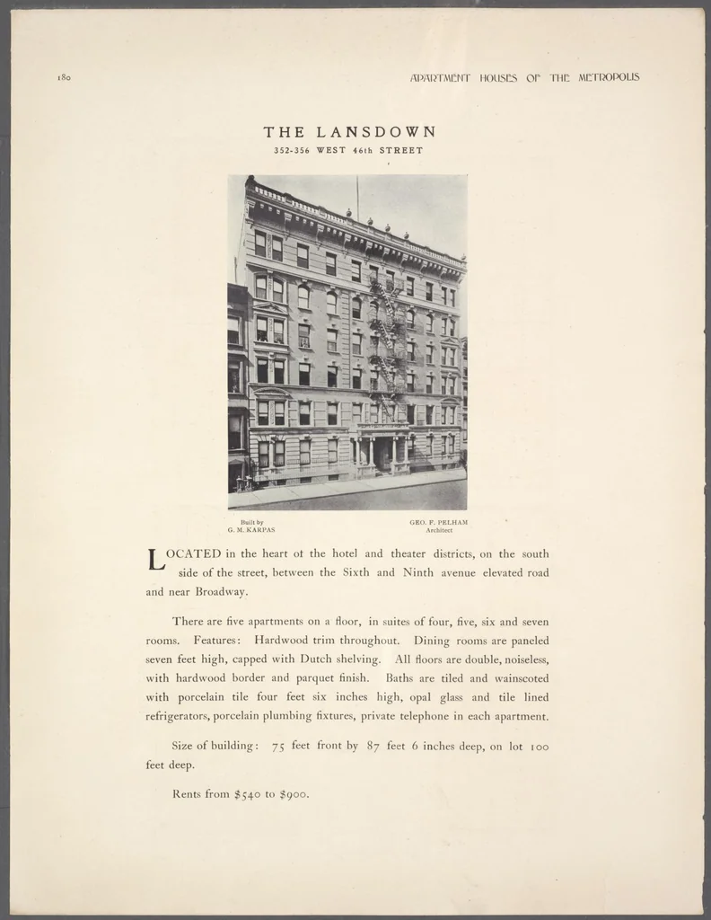 An illustration from Apartment houses of the metropolis, 1908, leaf 180
