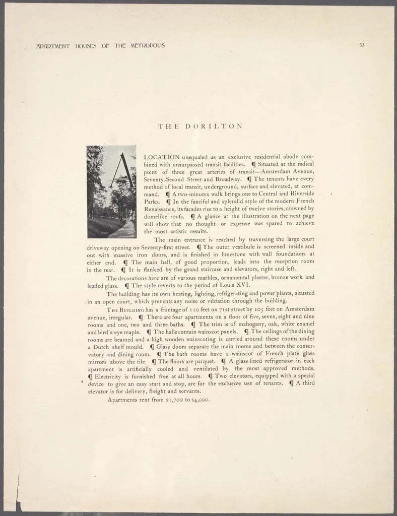 An illustration from Apartment houses of the metropolis, 1908, leaf 33