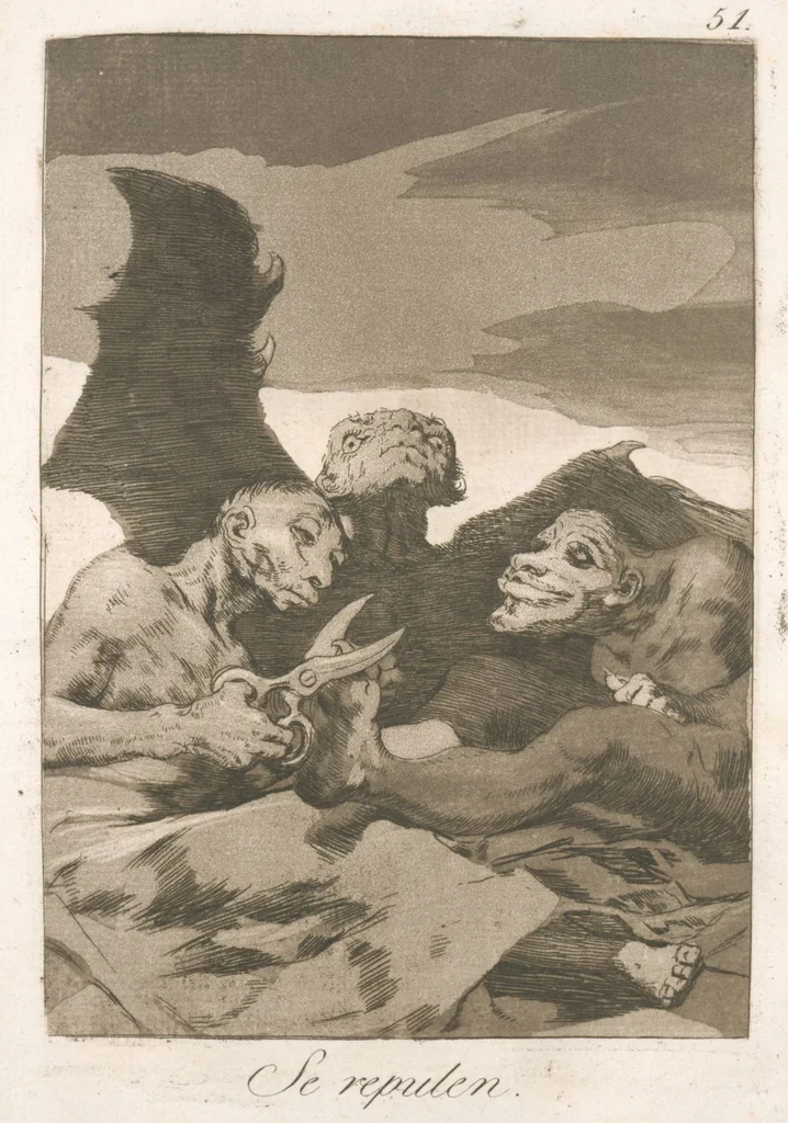 An illustration from Los caprichos, 1799, leaf 53