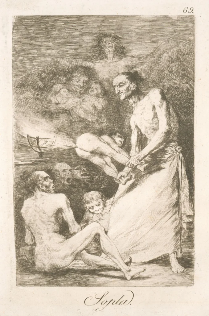 An illustration from Los caprichos, 1799, leaf 71