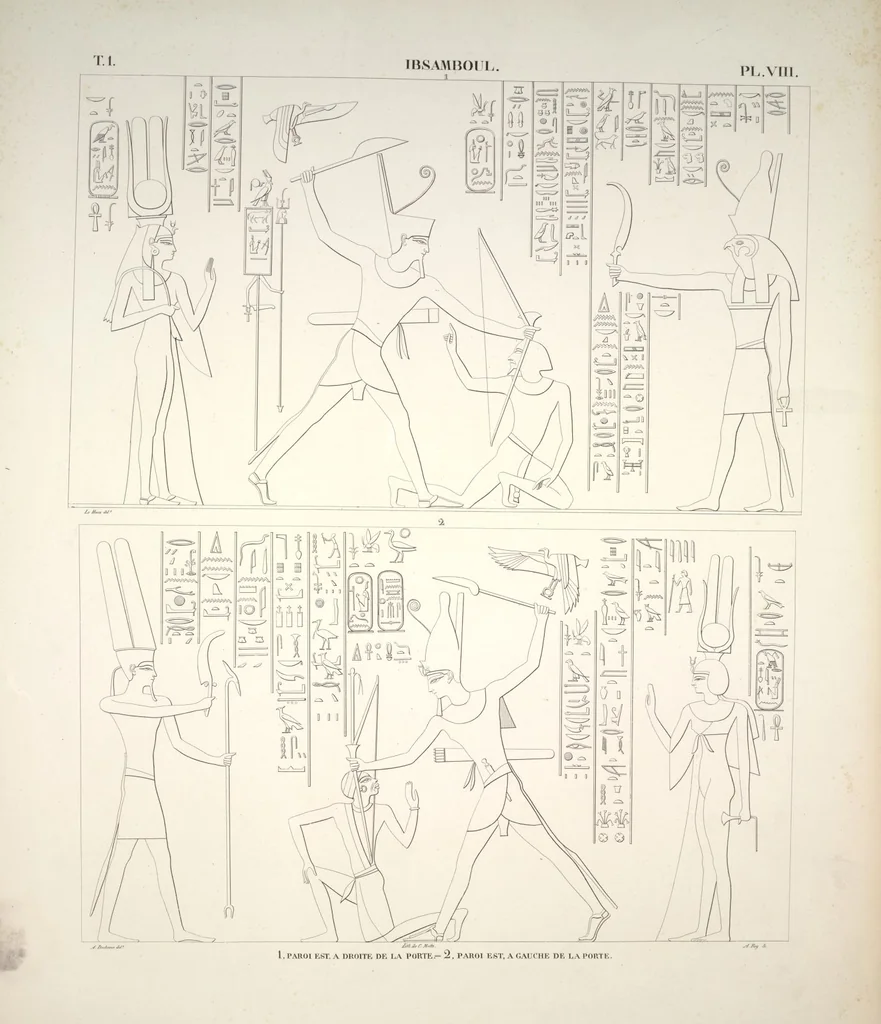 An illustration from Monuments de l'Égypte et de la Nubie, d'après les dessins exécutés sur les lieux sous la direction de Champollion-le-jeune, et les descriptions autographes qu'il en a rédigées; pub. sous les auspices de M. Guizot et de M. Thiers ... par une commission spéciale. Planches, 1835, leaf 10