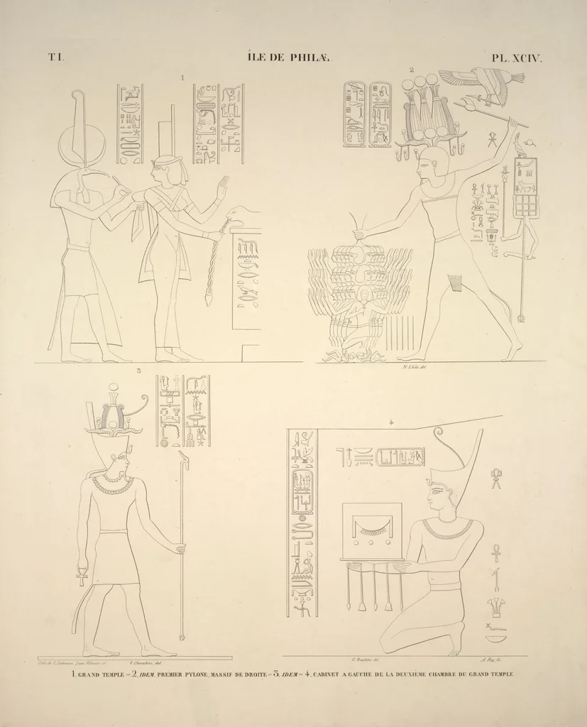 An illustration from Monuments de l'Égypte et de la Nubie, d'après les dessins exécutés sur les lieux sous la direction de Champollion-le-jeune, et les descriptions autographes qu'il en a rédigées; pub. sous les auspices de M. Guizot et de M. Thiers ... par une commission spéciale. Planches, 1835, leaf 107