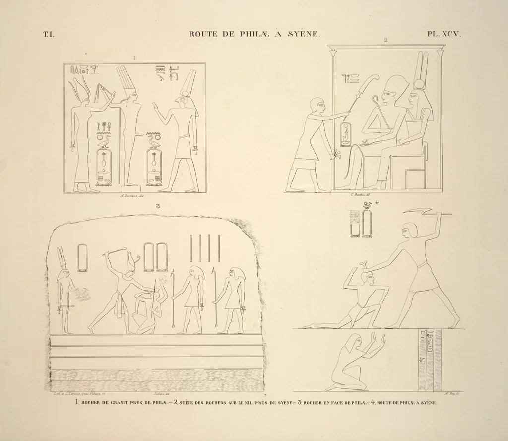 An illustration from Monuments de l'Égypte et de la Nubie, d'après les dessins exécutés sur les lieux sous la direction de Champollion-le-jeune, et les descriptions autographes qu'il en a rédigées; pub. sous les auspices de M. Guizot et de M. Thiers ... par une commission spéciale. Planches, 1835, leaf 108
