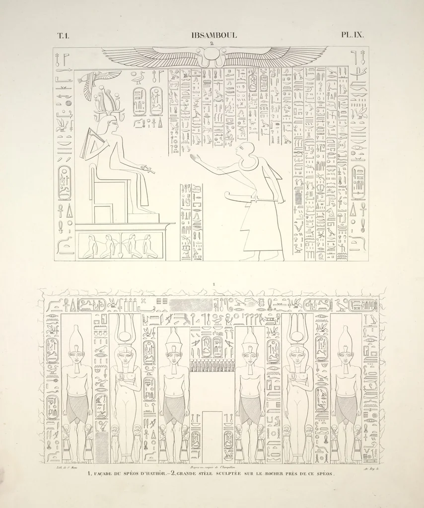 An illustration from Monuments de l'Égypte et de la Nubie, d'après les dessins exécutés sur les lieux sous la direction de Champollion-le-jeune, et les descriptions autographes qu'il en a rédigées; pub. sous les auspices de M. Guizot et de M. Thiers ... par une commission spéciale. Planches, 1835, leaf 11