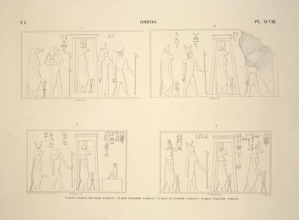 An illustration from Monuments de l'Égypte et de la Nubie, d'après les dessins exécutés sur les lieux sous la direction de Champollion-le-jeune, et les descriptions autographes qu'il en a rédigées; pub. sous les auspices de M. Guizot et de M. Thiers ... par une commission spéciale. Planches, 1835, leaf 112