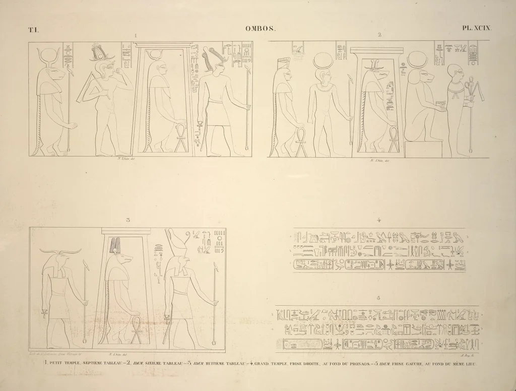 An illustration from Monuments de l'Égypte et de la Nubie, d'après les dessins exécutés sur les lieux sous la direction de Champollion-le-jeune, et les descriptions autographes qu'il en a rédigées; pub. sous les auspices de M. Guizot et de M. Thiers ... par une commission spéciale. Planches, 1835, leaf 113