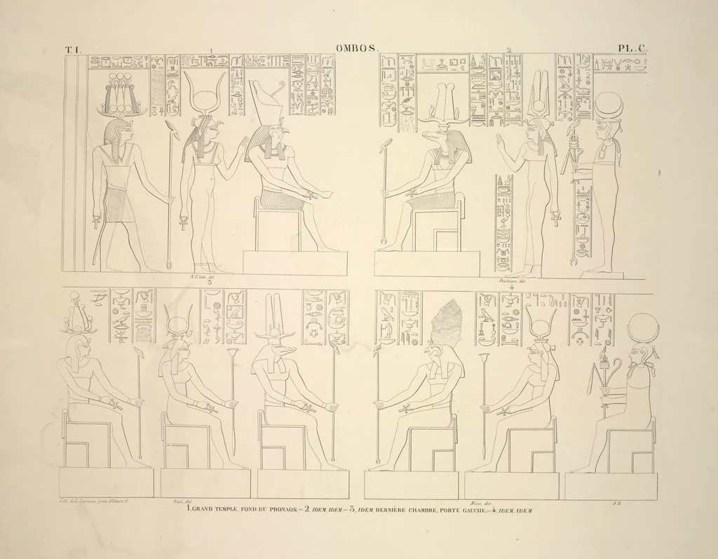 An illustration from Monuments de l'Égypte et de la Nubie, d'après les dessins exécutés sur les lieux sous la direction de Champollion-le-jeune, et les descriptions autographes qu'il en a rédigées; pub. sous les auspices de M. Guizot et de M. Thiers ... par une commission spéciale. Planches, 1835, leaf 114