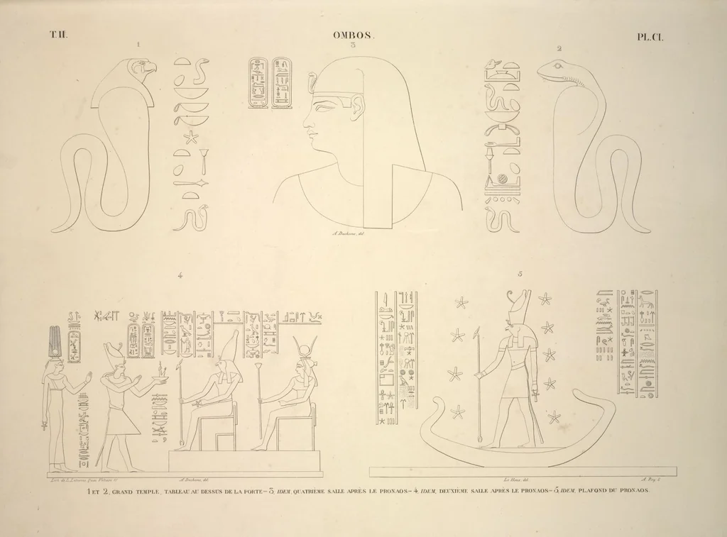 An illustration from Monuments de l'Égypte et de la Nubie, d'après les dessins exécutés sur les lieux sous la direction de Champollion-le-jeune, et les descriptions autographes qu'il en a rédigées; pub. sous les auspices de M. Guizot et de M. Thiers ... par une commission spéciale. Planches, 1835, leaf 115