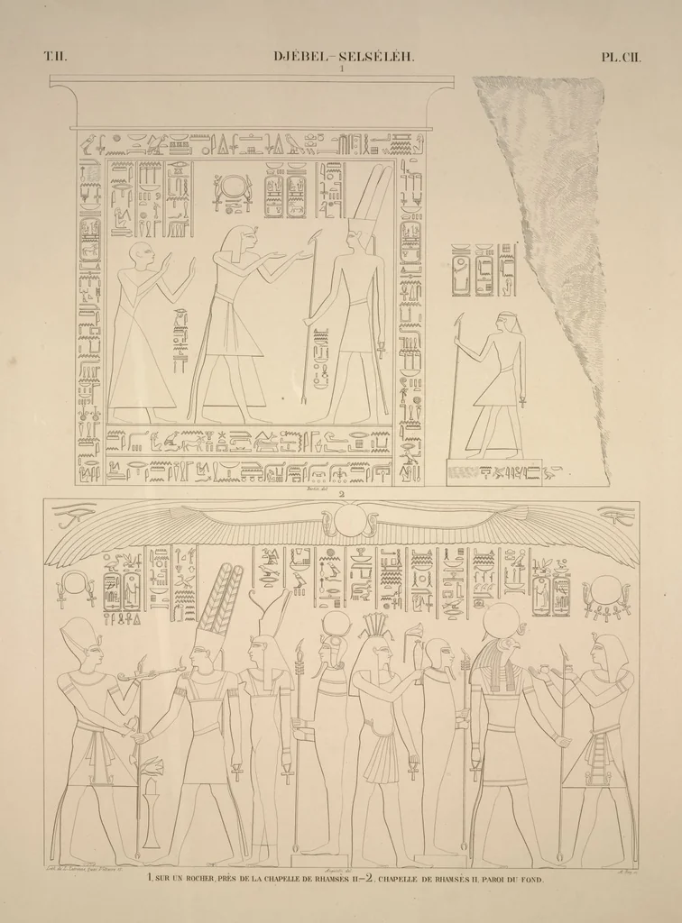 An illustration from Monuments de l'Égypte et de la Nubie, d'après les dessins exécutés sur les lieux sous la direction de Champollion-le-jeune, et les descriptions autographes qu'il en a rédigées; pub. sous les auspices de M. Guizot et de M. Thiers ... par une commission spéciale. Planches, 1835, leaf 120