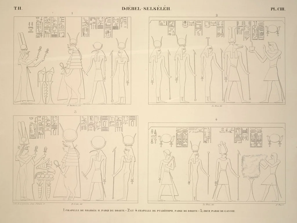 An illustration from Monuments de l'Égypte et de la Nubie, d'après les dessins exécutés sur les lieux sous la direction de Champollion-le-jeune, et les descriptions autographes qu'il en a rédigées; pub. sous les auspices de M. Guizot et de M. Thiers ... par une commission spéciale. Planches, 1835, leaf 121