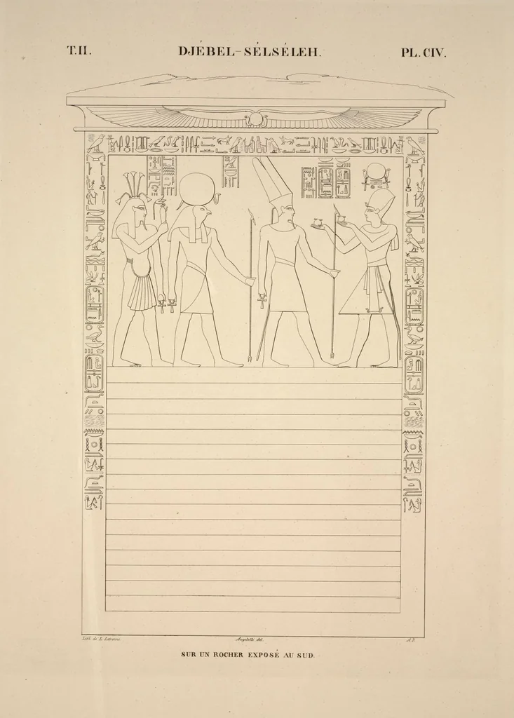 An illustration from Monuments de l'Égypte et de la Nubie, d'après les dessins exécutés sur les lieux sous la direction de Champollion-le-jeune, et les descriptions autographes qu'il en a rédigées; pub. sous les auspices de M. Guizot et de M. Thiers ... par une commission spéciale. Planches, 1835, leaf 122