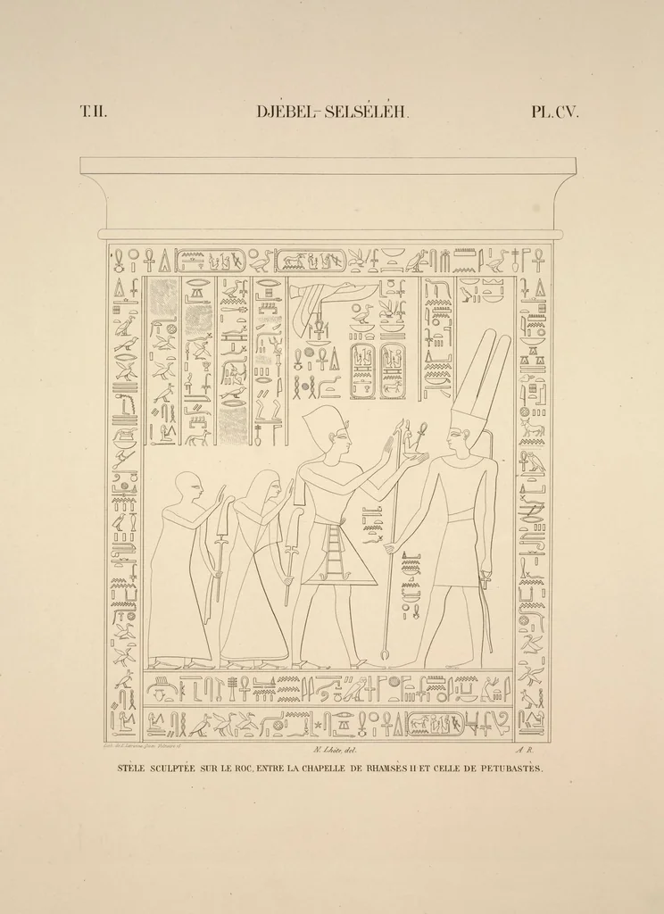 An illustration from Monuments de l'Égypte et de la Nubie, d'après les dessins exécutés sur les lieux sous la direction de Champollion-le-jeune, et les descriptions autographes qu'il en a rédigées; pub. sous les auspices de M. Guizot et de M. Thiers ... par une commission spéciale. Planches, 1835, leaf 123