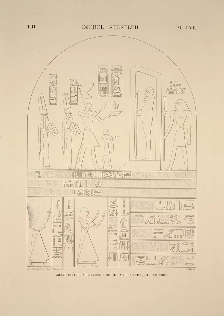 An illustration from Monuments de l'Égypte et de la Nubie, d'après les dessins exécutés sur les lieux sous la direction de Champollion-le-jeune, et les descriptions autographes qu'il en a rédigées; pub. sous les auspices de M. Guizot et de M. Thiers ... par une commission spéciale. Planches, 1835, leaf 125