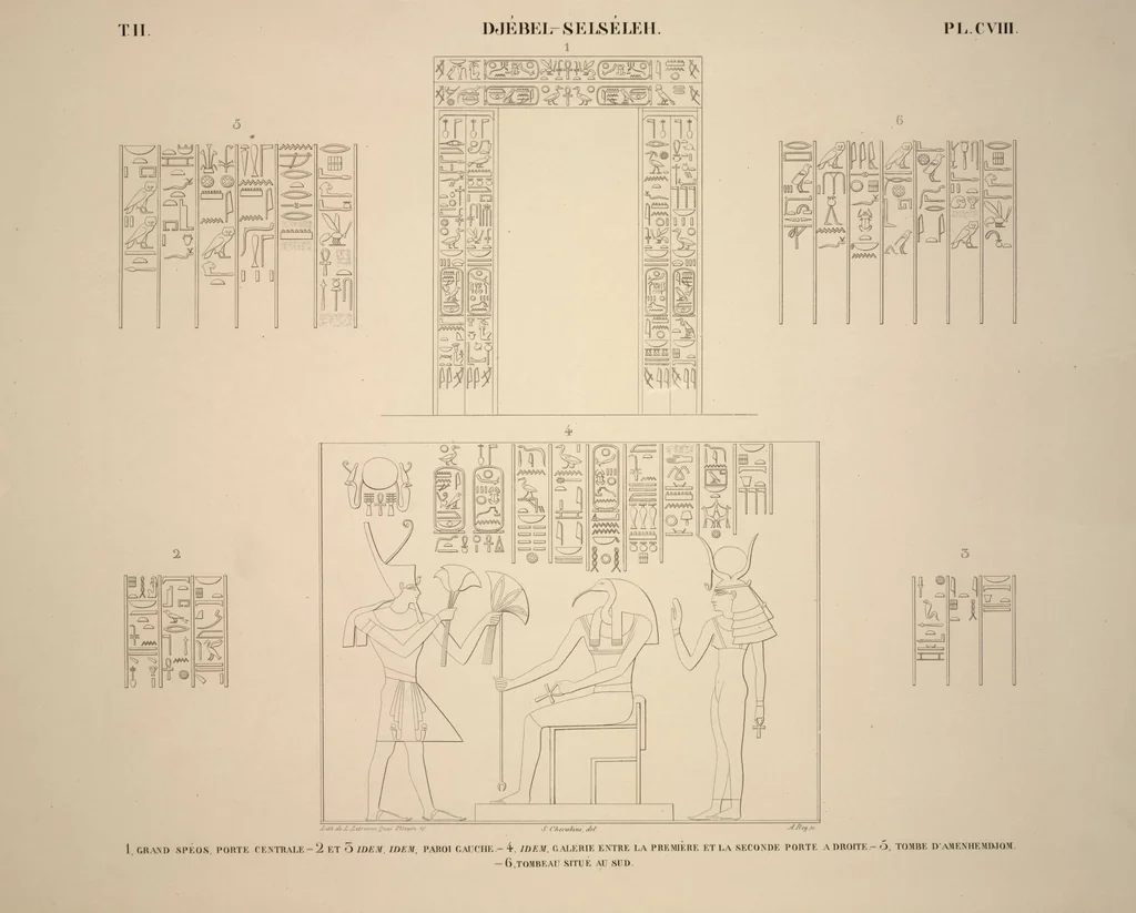 An illustration from Monuments de l'Égypte et de la Nubie, d'après les dessins exécutés sur les lieux sous la direction de Champollion-le-jeune, et les descriptions autographes qu'il en a rédigées; pub. sous les auspices de M. Guizot et de M. Thiers ... par une commission spéciale. Planches, 1835, leaf 126