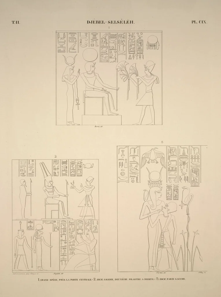 An illustration from Monuments de l'Égypte et de la Nubie, d'après les dessins exécutés sur les lieux sous la direction de Champollion-le-jeune, et les descriptions autographes qu'il en a rédigées; pub. sous les auspices de M. Guizot et de M. Thiers ... par une commission spéciale. Planches, 1835, leaf 127