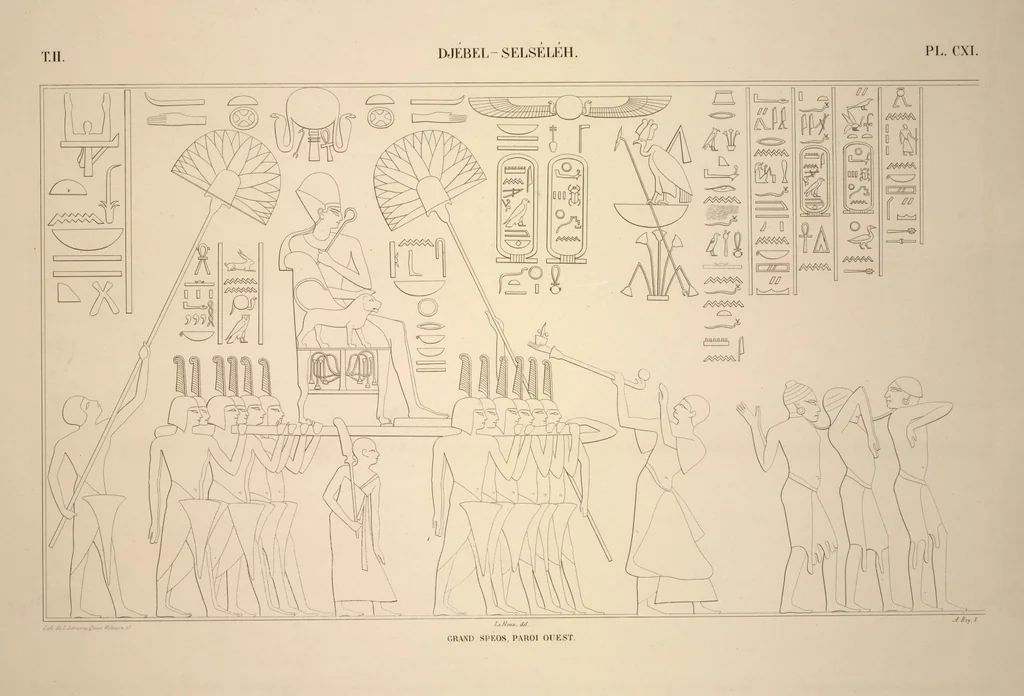 An illustration from Monuments de l'Égypte et de la Nubie, d'après les dessins exécutés sur les lieux sous la direction de Champollion-le-jeune, et les descriptions autographes qu'il en a rédigées; pub. sous les auspices de M. Guizot et de M. Thiers ... par une commission spéciale. Planches, 1835, leaf 129