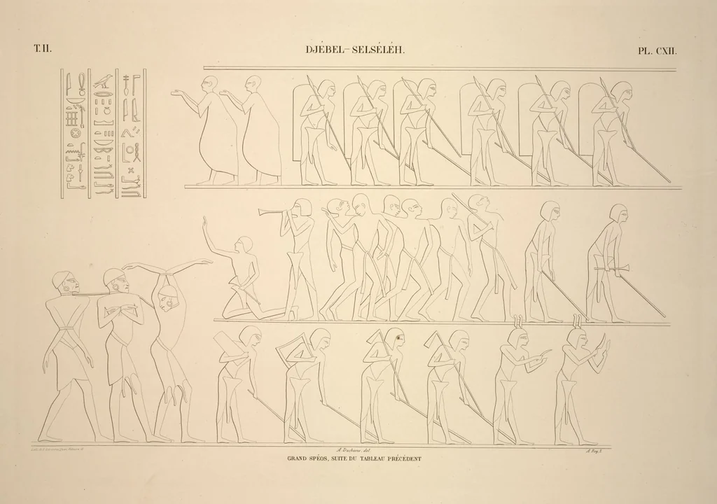 An illustration from Monuments de l'Égypte et de la Nubie, d'après les dessins exécutés sur les lieux sous la direction de Champollion-le-jeune, et les descriptions autographes qu'il en a rédigées; pub. sous les auspices de M. Guizot et de M. Thiers ... par une commission spéciale. Planches, 1835, leaf 130