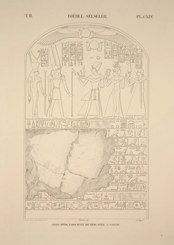 An illustration from Monuments de l'Égypte et de la Nubie, d'après les dessins exécutés sur les lieux sous la direction de Champollion-le-jeune, et les descriptions autographes qu'il en a rédigées; pub. sous les auspices de M. Guizot et de M. Thiers ... par une commission spéciale. Planches, 1835, leaf 132
