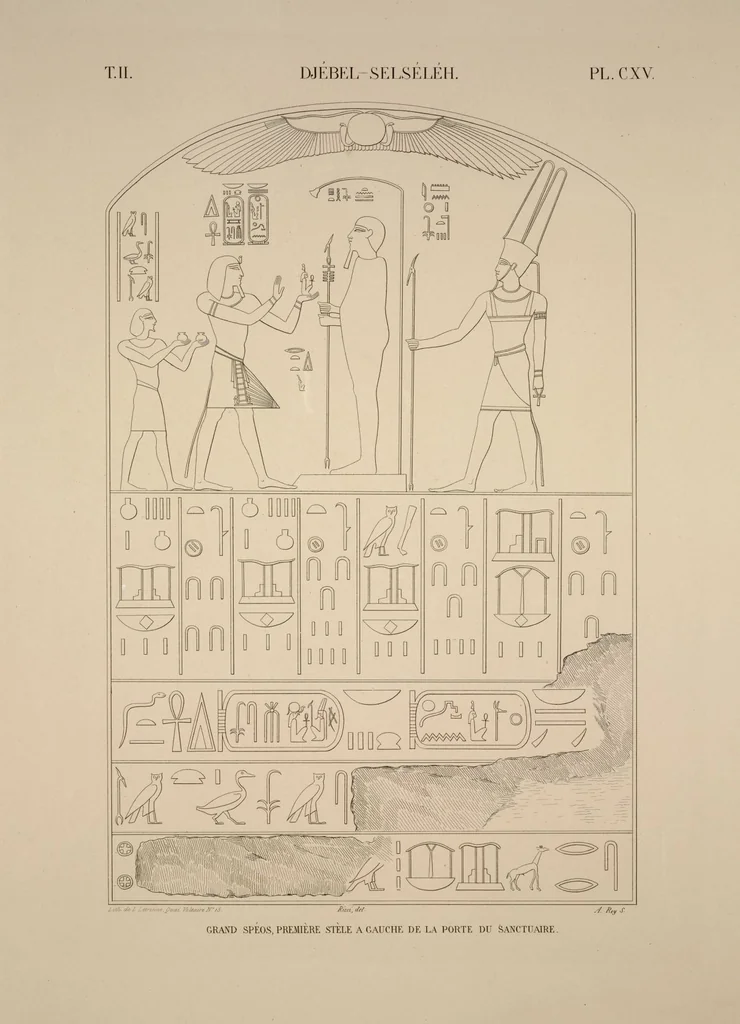 An illustration from Monuments de l'Égypte et de la Nubie, d'après les dessins exécutés sur les lieux sous la direction de Champollion-le-jeune, et les descriptions autographes qu'il en a rédigées; pub. sous les auspices de M. Guizot et de M. Thiers ... par une commission spéciale. Planches, 1835, leaf 133
