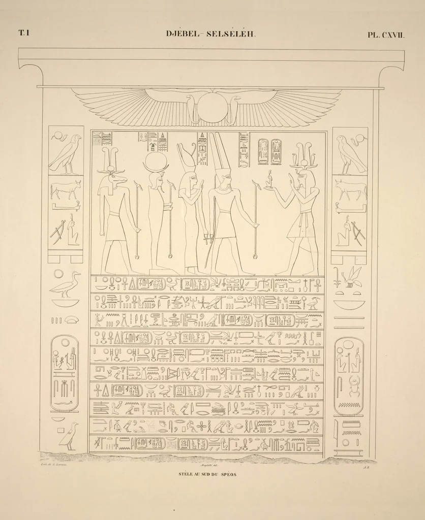 An illustration from Monuments de l'Égypte et de la Nubie, d'après les dessins exécutés sur les lieux sous la direction de Champollion-le-jeune, et les descriptions autographes qu'il en a rédigées; pub. sous les auspices de M. Guizot et de M. Thiers ... par une commission spéciale. Planches, 1835, leaf 135